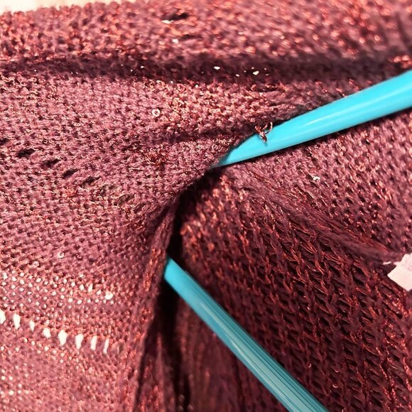 GORGEOUS BELLDINI COPPER BOWN SUBTLE SEQUIN CASCADING OPEN CARDI SWEATER - SMALL - Picture 8 of 8